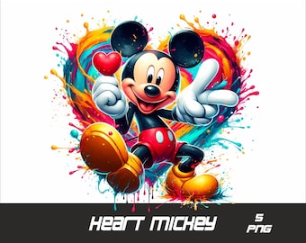 5 PNG Corazón Mickey Png Mouse Splash y Acuarela Png Mickey Archivo PNG transparente para sublimación Amor Ratón PNG
