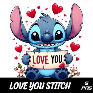 5 PNG Love You Stitch Png Stitch Splash i akwarela Png Love Stitch Przezroczysty plik PNG do sublimacji