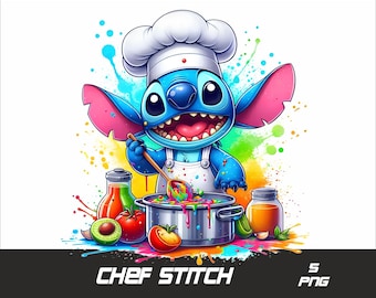5 PNG Chef Stitch Png Stitch Splash and Watercolor Png Chef Stitch Transparent PNG file for Sublimation