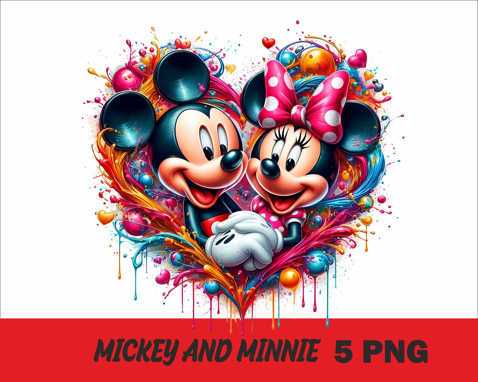 5 PNG Mickey and Minnie Png Lover Mouse Splash and Watercolor Png Minnie and Mickey Transparent PNG file for Sublimation