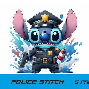 5 PNG Police Stitch Png Stitch Splash and Watercolor Png Stitch Transparent PNG file for Sublimation Police PNG