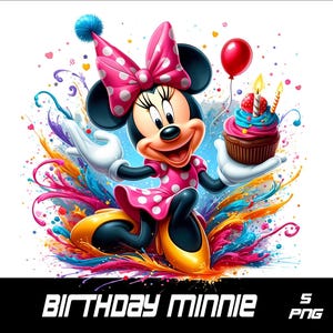 5 PNG Birthday Minnie Png Mouse Splash and Watercolor Png  Minnie  Transparent PNG file for Sublimation