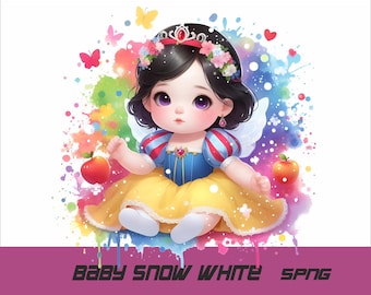 5 PNG Baby Princess Png Snow White Splash and Watercolor Png Baby Snow White Transparent PNG file for Sublimation