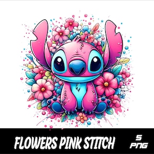 5 PNG Flowers Pink Stitch  Png Stitch Splash and Watercolor Png Stitch Transparent PNG file for Sublimation Flowers Girl Stitch PNG