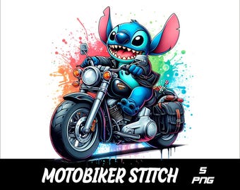 5 PNG Motobiker Stitch  Png Stitch Splash and Watercolor Png Stitch Transparent PNG file for Sublimation