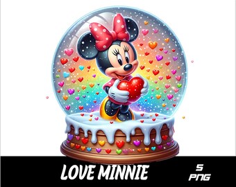 5 PNG Love Snow Globe  Minnie Png Mouse Splash and Watercolor Png Minnie Transparent PNG file for Sublimation
