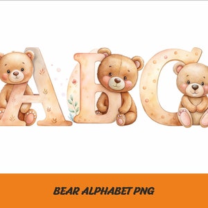 Alfabeto de osito de peluche PNG Fuente de letras de osito de bebé PNG Fuente de osito de peluche acuarela Abeja Alfabeto de osito de peluche acuarela Png