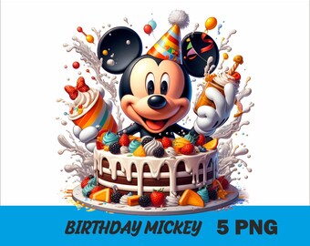 5 PNG Cumpleaños Mickey Png Mouse Splash y Acuarela Png Cumpleaños Mickey Archivo PNG transparente para sublimación