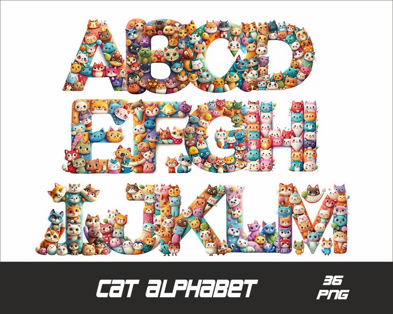 Cat Alphabet Png Font Party Letters Cat Font Cat Party Alphabet Png - Etsy