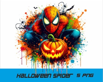 5 PNG Halloween Spider Hero Png Spider Splash e Watercolor Png Hero File PNG trasparente per sublimazione Halloween PNG