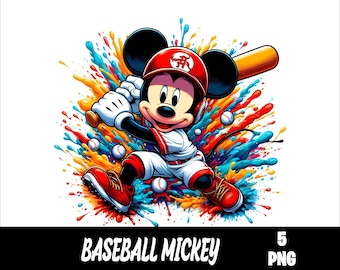 5 PNG Baseball Mickey Png Mouse Splash and Watercolor Png Mickey Transparent PNG file for Sublimation Baseball Mouse PNG