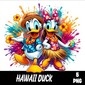 5 PNG ハワイ ドナルドとデイジー PNG スプラッシュと水彩画 PNG アヒル 昇華用透明 PNG ファイル ハワイ ダック PNG