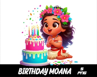5 PNG födelsedagsprinsessan PNG födelsedag Vaiana-stänk och akvarell PNG baby Vaiana transparent PNG-fil för sublimering