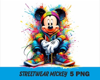 5 PNG Streetwear Mickey Png Mouse Splash and Watercolor Png Mickey Transparent PNG file for Sublimation Streetwear Mouse PNG