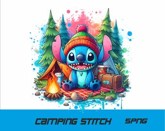 5 PNG Camping Stitch PNG Stitch Splash y Acuarela Png Stitch Archivo PNG transparente para sublimación Camping PNG
