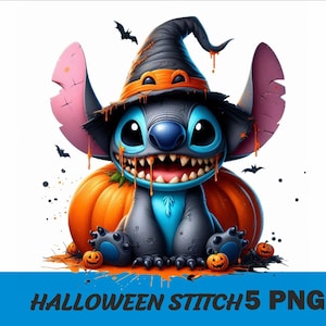 5 PNG Halloween Stitch  Png Stitch Splash and Watercolor Png Stitch Transparent PNG file for Sublimation V-2
