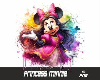 5 png Princess Minnie Png Mouse Splash en aquarel Png Minnie transparant png-bestand voor sublimatie