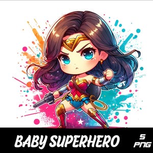 5 PNG Baby Superhero W-Woman  Png Superhero Splash and Watercolor Png W-Woman Transparent PNG file for Sublimation