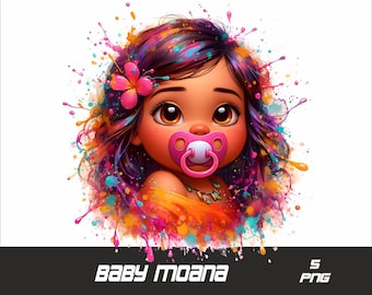 5 PNG Baby Princess Png Vaiana Splash och Akvarell Png Baby Vaiana Transparent PNG-fil för sublimering