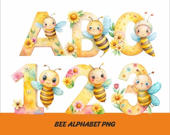 Bee Alphabet Png Font Baby Bee Letters Png Honey Bee Font Bee Watercolor Alphabet Png