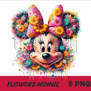 5 PNG Flowers Minnie Png Mouse Splash and Watercolor Png Minnie  Transparent PNG file for Sublimation