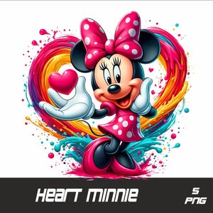 5 PNG Heart Minnie Png Mouse Splash and Watercolor Png Love Minnie  Transparent PNG file for Sublimation Minnie PNG