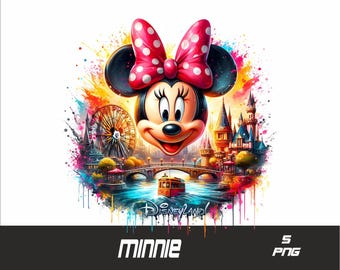 5 PNG Traveller Minnie Png Splash och Watercolor Png Minnie Transparent PNG-fil för sublimering