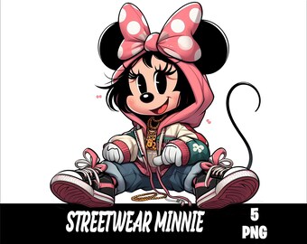 5 PNG Streetwear Minnie Png Mouse Splash et aquarelle Png Minnie Fichier PNG transparent pour sublimation Streetwear Minnie PNG
