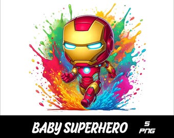 5 PNG Baby Superhero  Png Superhero Iron Splash and Watercolor Png Superhero Man  Transparent PNG file for Sublimation