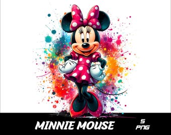 5 PNG Minnie Png Mouse Splash et aquarelle Png Minnie Fichier PNG transparent pour sublimation Minnie PNG