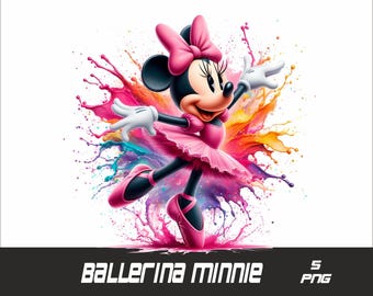 5 PNG Ballerina Minnie Png Mouse Splash and Watercolor Png  Minnie  Transparent PNG file for Sublimation Minnie PNG