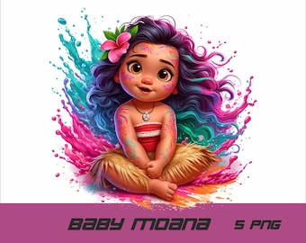 5 PNG Baby Princess Png Vaiana Splash och Akvarell Png Baby Vaiana Transparent PNG-fil för sublimering