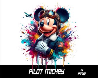 5 PNG Pilot Mickey Png Maus Splash und Aquarell Png Mickey Transparente PNG-Datei für Sublimation
