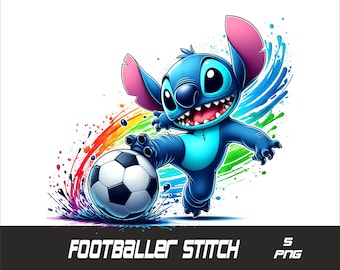 5 PNG Footballer Stitch  Png Stitch Splash and Watercolor Png Stitch Transparent PNG file for Sublimation Soccer Stitch PNG