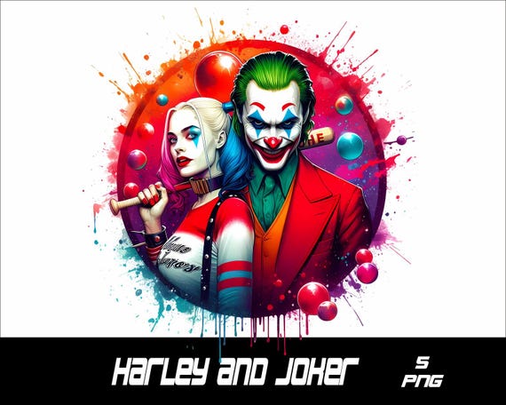 5 PNG Harley and Joker Png Splash and Watercolor Png Joker Transparent PNG file for SublimationJoker PNG