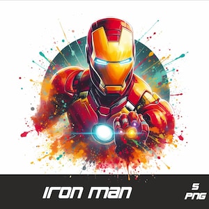 5 PNG Superhero Man Png Iron Superhero Splash and Watercolor Png Super Hero Transparent PNG file for Sublimation