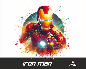 5 PNG Superhero Man Png Iron Superhero Splash and Watercolor Png Super Hero Transparent PNG file for Sublimation