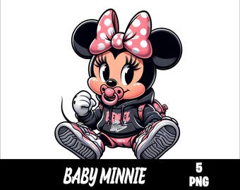 5 PNG Baby Streetwear Minnie Png Mouse Splash et aquarelle Png Minnie Fichier PNG transparent pour sublimation Streetwear Minnie PNG
