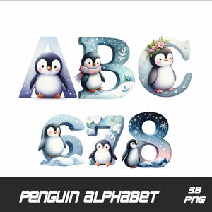 Alfabeto de pingüinos PNG Fuente de fiesta Letras de pingüino Fuente de pingüino Navidad Alfabeto de fiesta de pingüinos PNG
