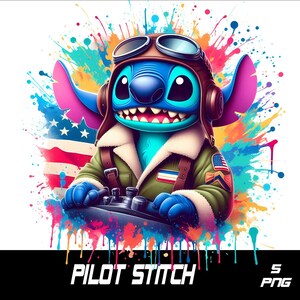 5 PNG Pilot Stitch  Png Stitch Splash and Watercolor Png Stitch Transparent PNG file for Sublimation