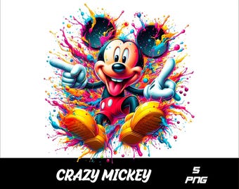 5 PNG Crazy Mickey Png Mouse Splash e Aquarela Png Mickey arquivo PNG transparente para Sublimação Crazy Mouse PNG