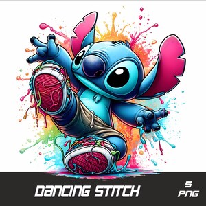 5 PNG Stitch Break Dance Png Stitch Splash and Watercolor Png Stitch Transparent PNG file for Sublimation