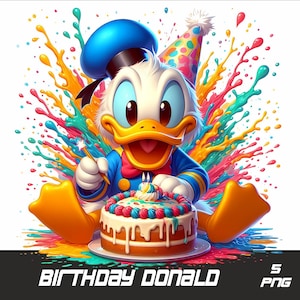 5 PNG 誕生日ドナルド PNG スプラッシュと水彩画 PNG 誕生日ダック 昇華用透明 PNG ファイル