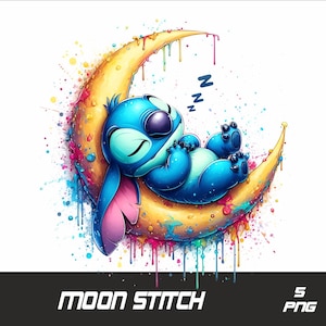 5 PNG Moon Stitch  Png Stitch Splash and Watercolor Png Sleep Stitch Transparent PNG file for Sublimation