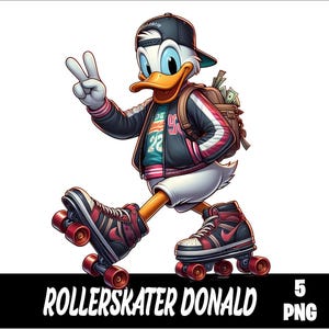 5 PNG ローラースケート ドナルド PNG スプラッシュと水彩画 PNG ローラースケート ダック 昇華用透明 PNG ファイル