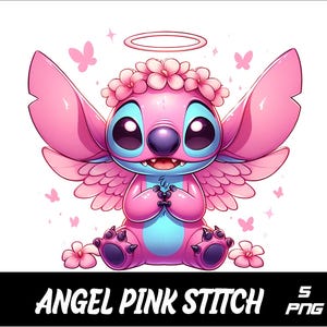 5 PNG Angel Pink Stitch  Png Stitch Splash and Watercolor Png Stitch Transparent PNG file for Sublimation  Girl Stitch PNG