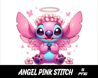 5 PNG Angel Pink Stitch Png Stitch Splash i Watercolor Png Stitch Przezroczysty plik PNG do sublimacji Girl Stitch PNG