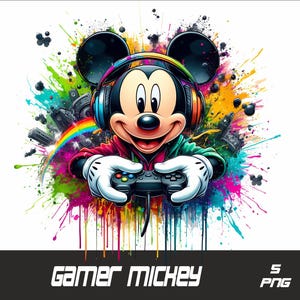 5 PNG Gamer Mickey Png Mouse Splash and Watercolor Png Mickey Transparent PNG file for Sublimation Gamer Mouse PNG