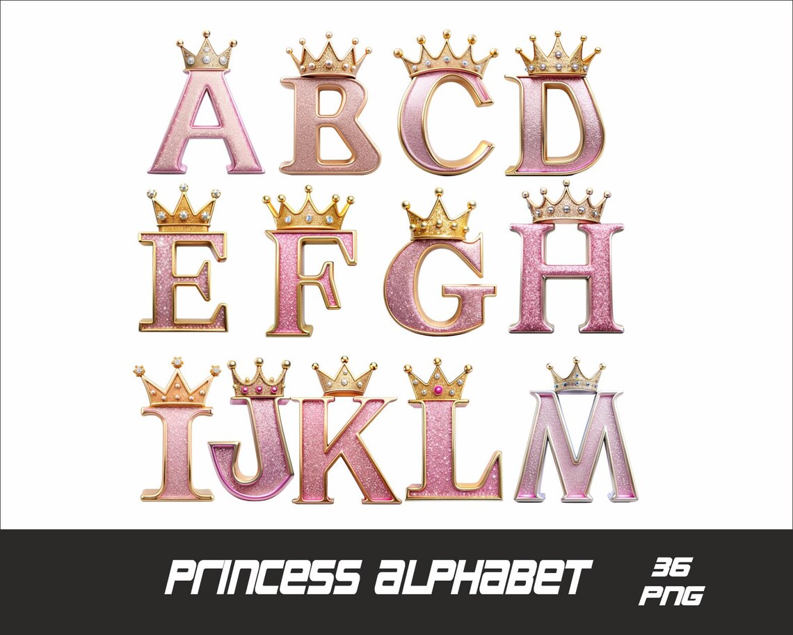 Princess Alphabet Png Font Party Letters Png Glitter Princess Font Pink ...