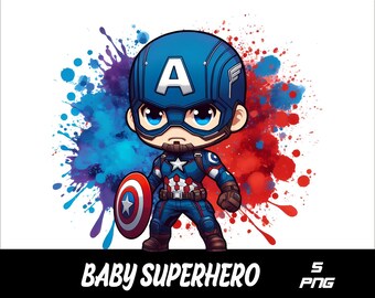 5 PNG Baby Superhero  Png Captain Superhero Splash and Watercolor Png Super Hero Transparent PNG file for Sublimation
